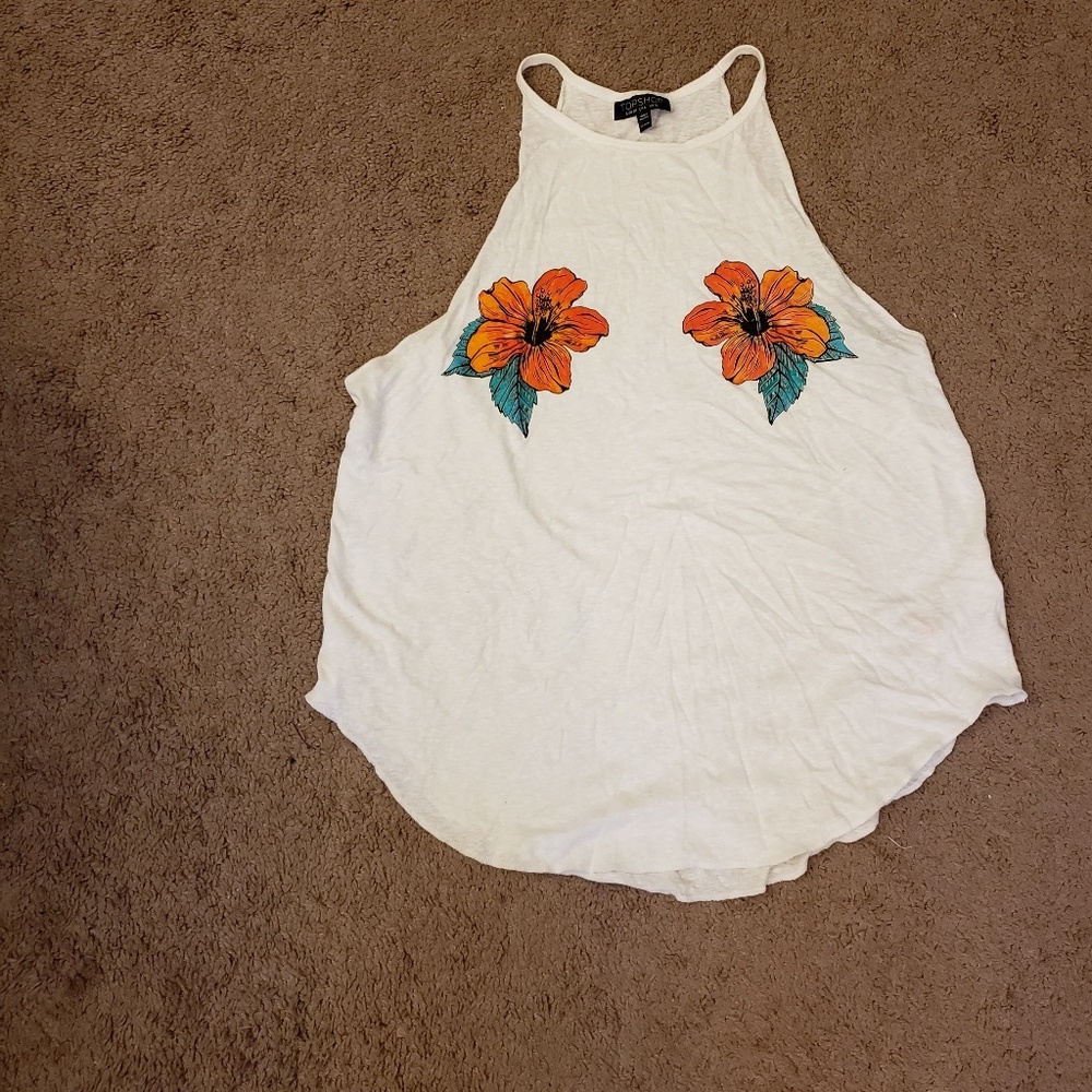 Topshop high neck tank with flowers Sz 6